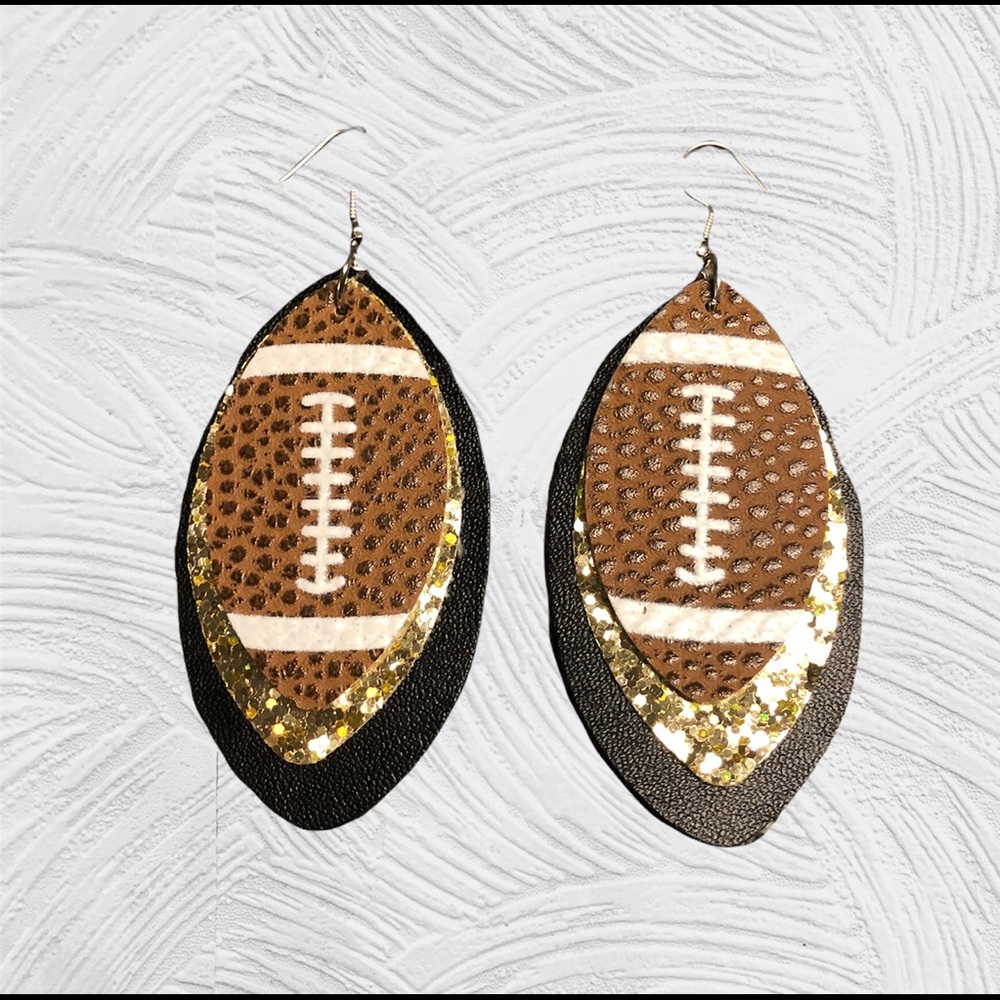 Black and gold football earrings